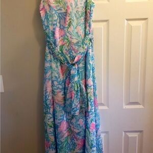 Lilly Pulitzer Light Blue, Pink & Green Printed Maxi Dress